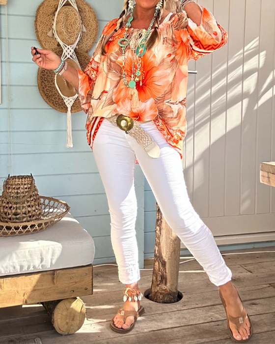 Bluse Av-Skulder Resortprint