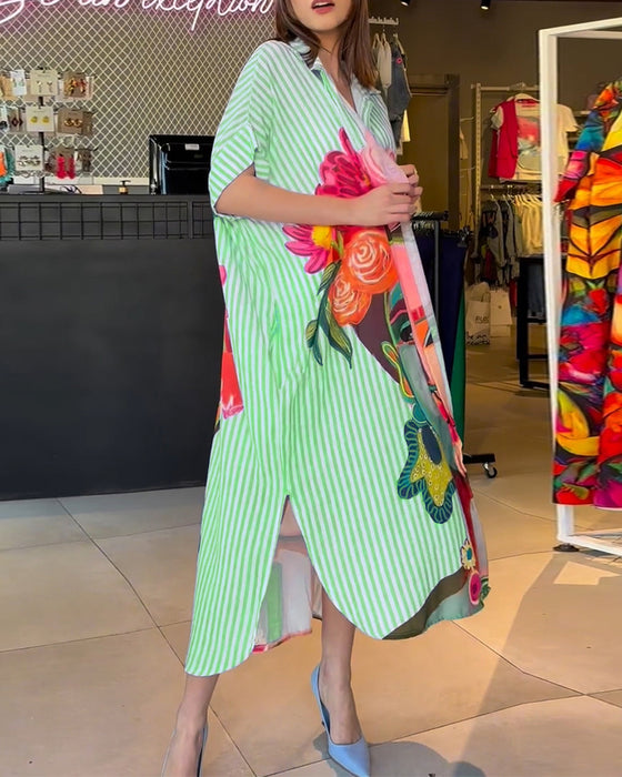 Vertikal stripete jakkeslagsbluse med karaktertrykk