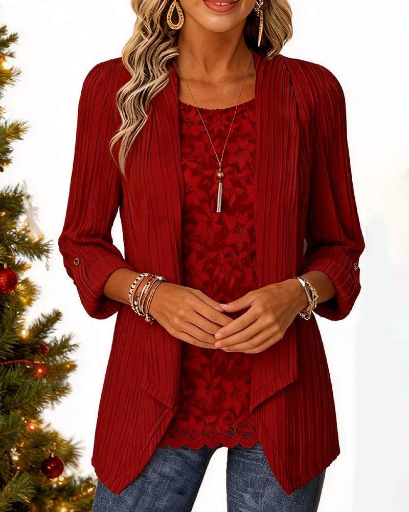 Ribbet Topp Med Faux To-Dels Utseende Og Lappverk