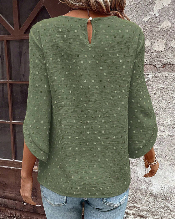 Bluse Rund Hals Jacquard Ensfarget