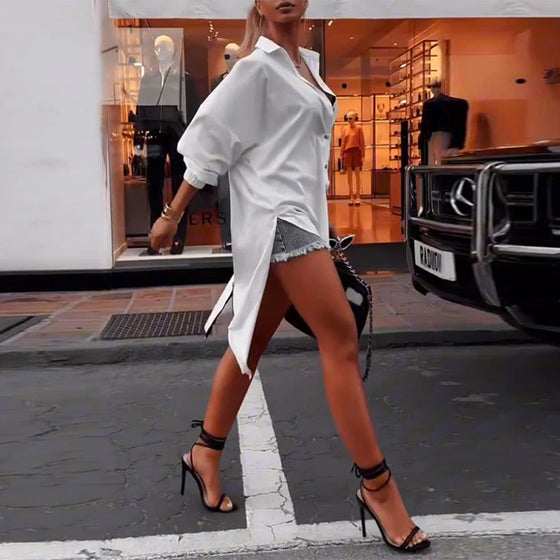 Ensfarget casual skjorte med jakkeslag