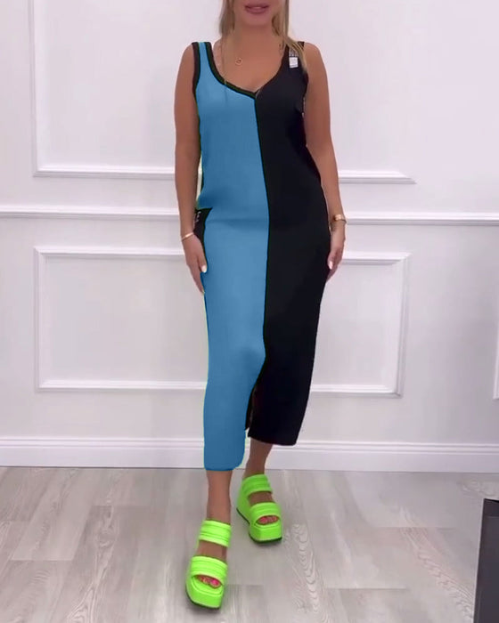 Kjole moteriktig kontrast farge slit