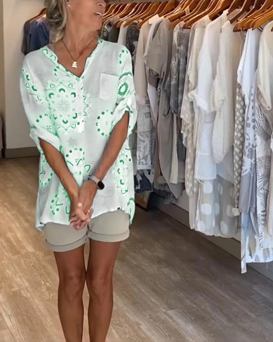 Bluse Allsidig V-Hals Trykt Halvlange Ermer