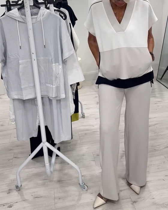 Dress V-hals Fargematching Splitt Casual