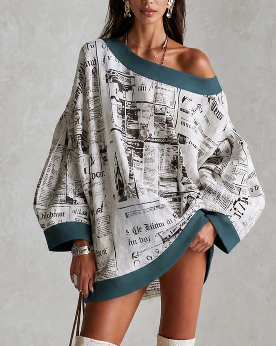 Kjole Off-shoulder Flaggermuserme Trykk