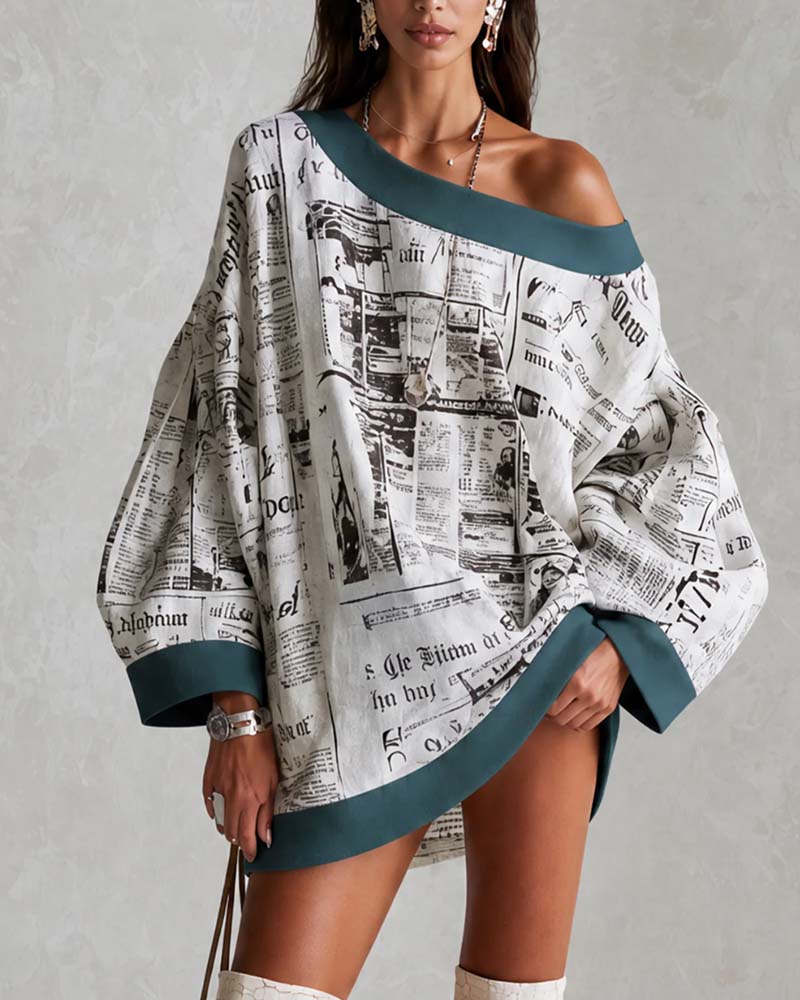 Kjole Off-shoulder Flaggermuserme Trykk