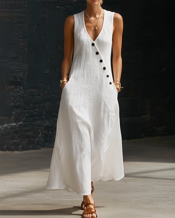 Kjole Solid Farge Knapp Vest