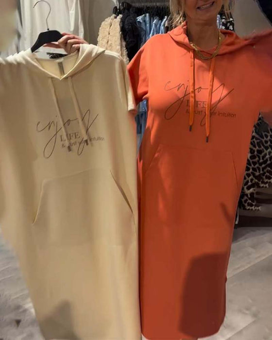 Kjole Med Hette Casual Snøring