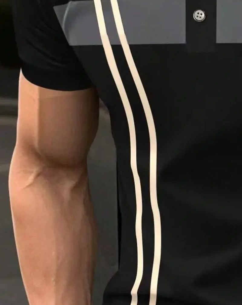 T-skjorte Herre Stripet Kontrastbånd Poloskjorte, Avslappet Kort Erm Sommer