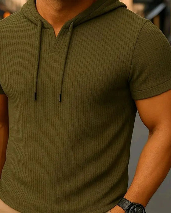 T-Shirt V-Hals Spalte Vertikal Stripe Kort Erme Hoodie