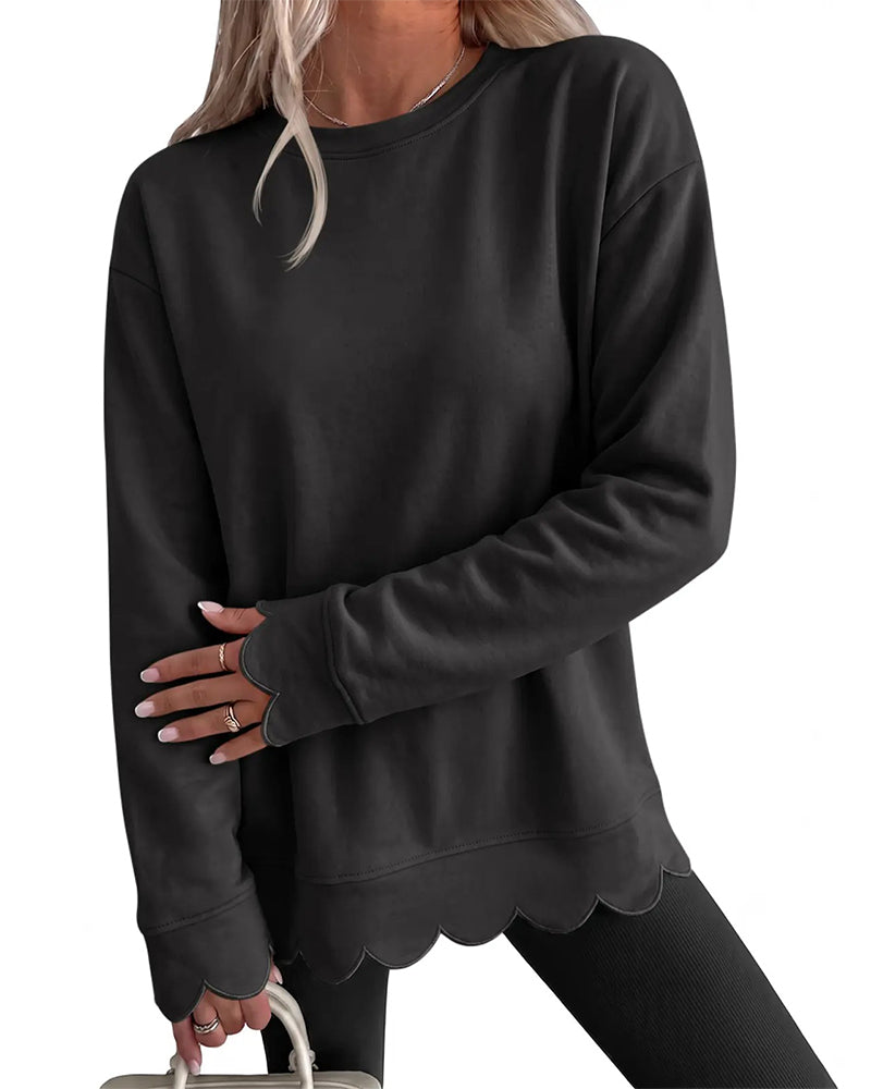 Sweatshirt Scallop Trim Avslappnet