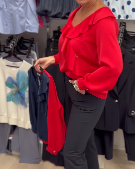 Bluse Mote Rød Rysjet