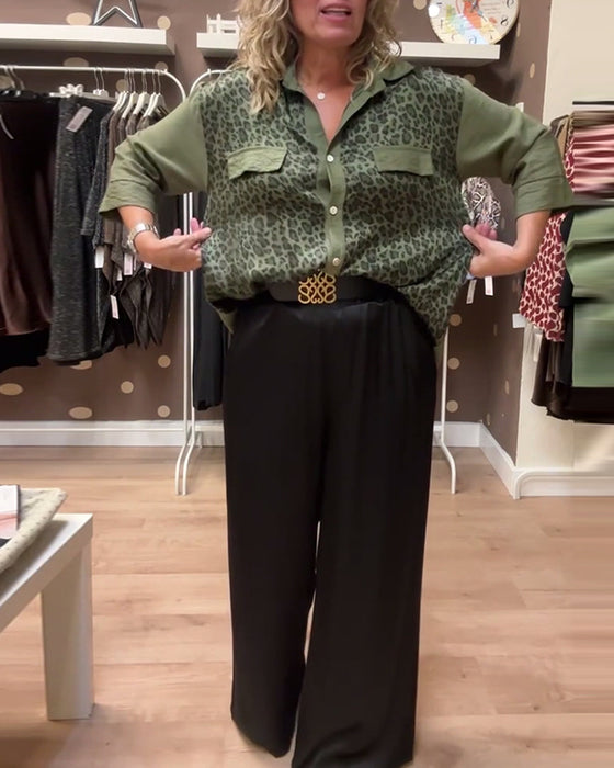 Leopardmønster med knapp-down fritidsskjorte