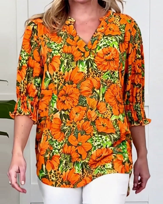 Bluse Kort Erm Moteriktig Blomstret