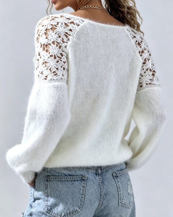Pullover Med Utklipp Blonde Detalj Og Patchwork