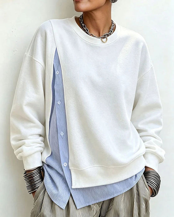 Sweatshirt Mock Lagdelt Patchwork Rund Hals