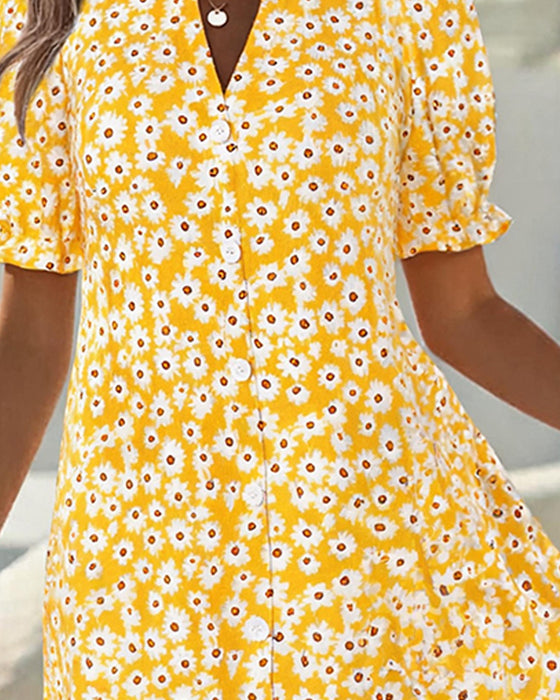 Kjole V-Hals Boble Erme Daisy