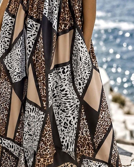 Kjole Geometrisk Patchwork Leopard Full Skjørt Maxi