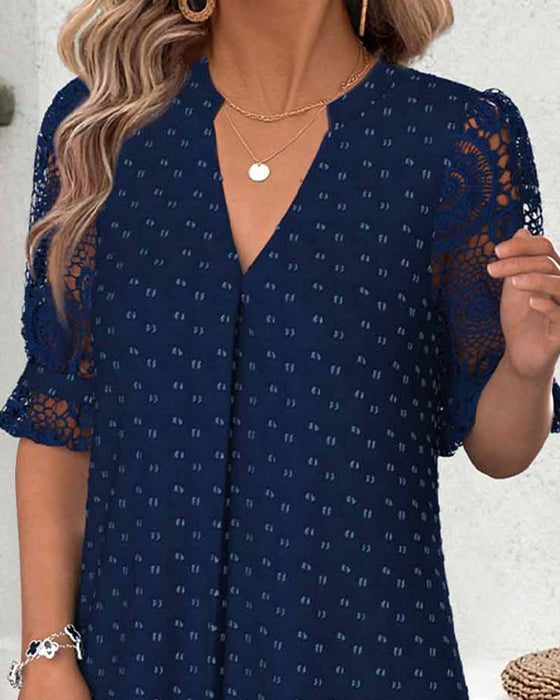 Kjole V-Hals Trykk Blonder Patchwork A-Linje