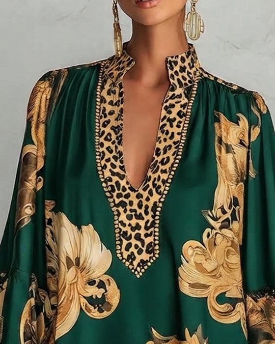 Kjole Leopard Lanterne Erme Ståkrage Trykk