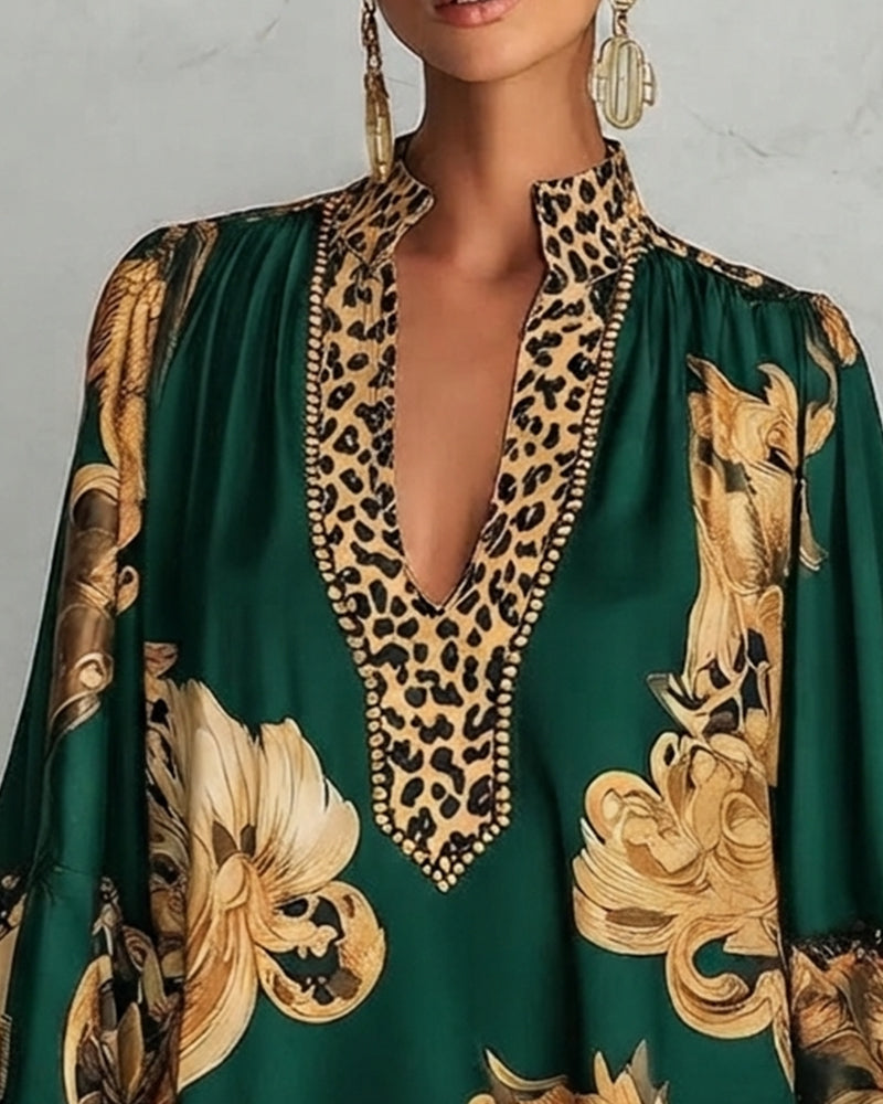 Kjole Leopard Lanterne Erme Ståkrage Trykk