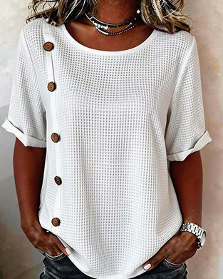 Bluse Vaffel Tekstur Side Knapp