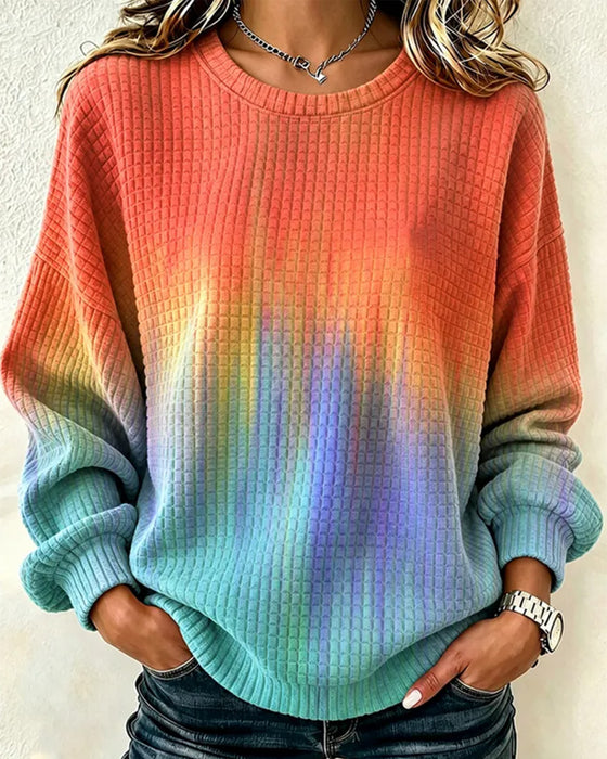 Sweatshirt Gradient Tie-Dye Avslappet Rund Hals