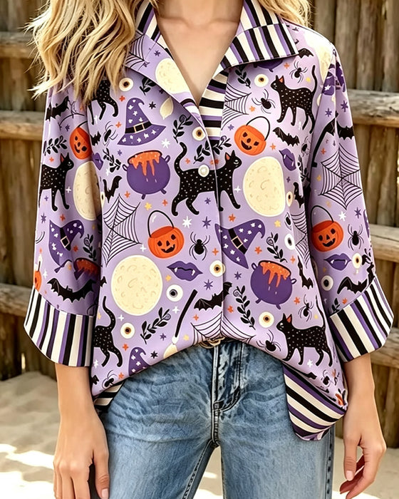 Bluse Jakkeslag Knapp Stripe Halloween