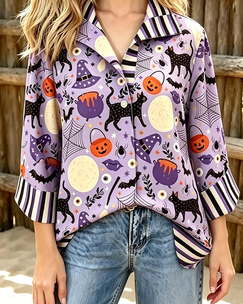 Bluse Jakkeslag Knapp Stripe Halloween