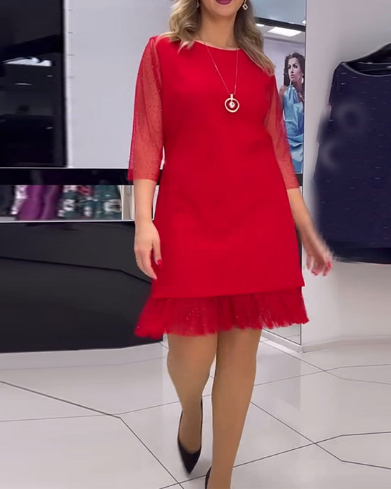 Kjole ensfarget paljett med mesh-søm