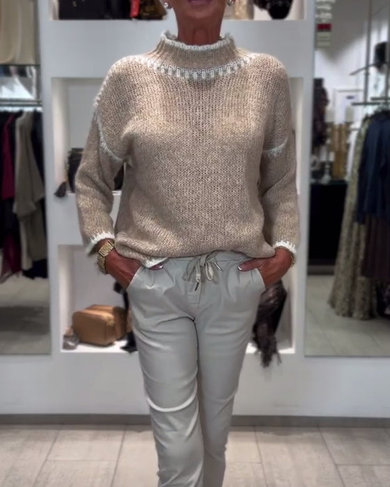 Allsidig Pullover Med Høy Hals Og Kontrastfarger