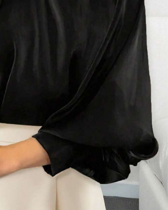 Bluse Med Lanternermer Og Høyt Halsring