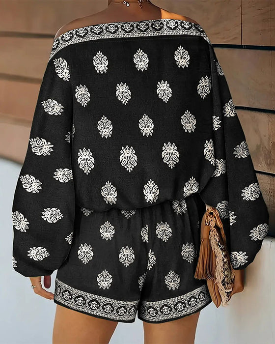 Sett Kvinner 2 Deler Antrekk Boho Topp Og Shorts