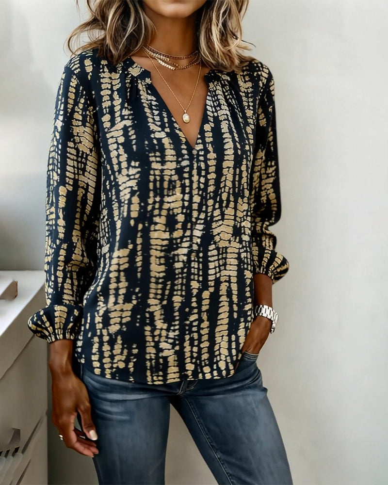 Trykt Langermet Topp Med Ståkrage