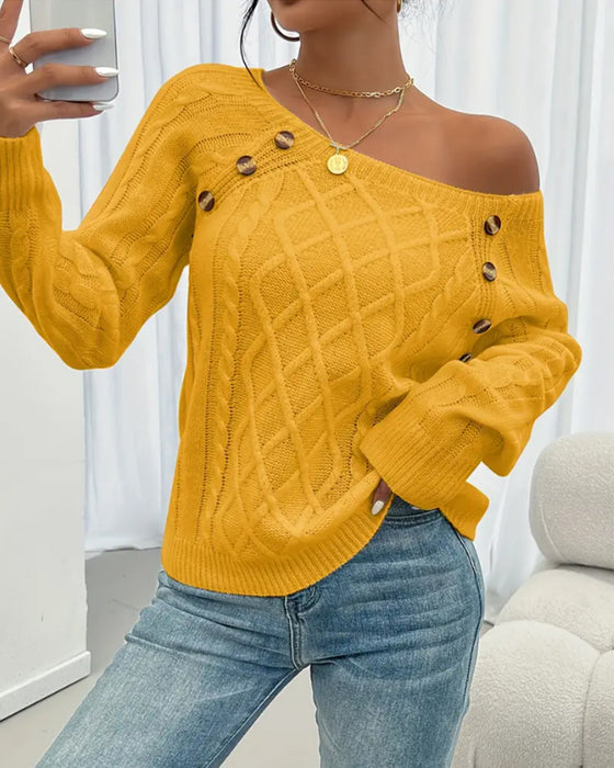 Genser Ensfarget Raglanermer Spenne Kabelstrikk