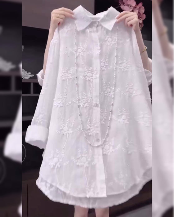 Skjorte Ensfarget Brodert Dropped Shoulder