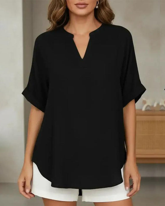 Shirt Løs Enfarget Kvinnelig Casual