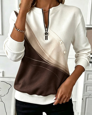 Sweatshirt Fargeblokk Twill Knapp Halv-Glidelås