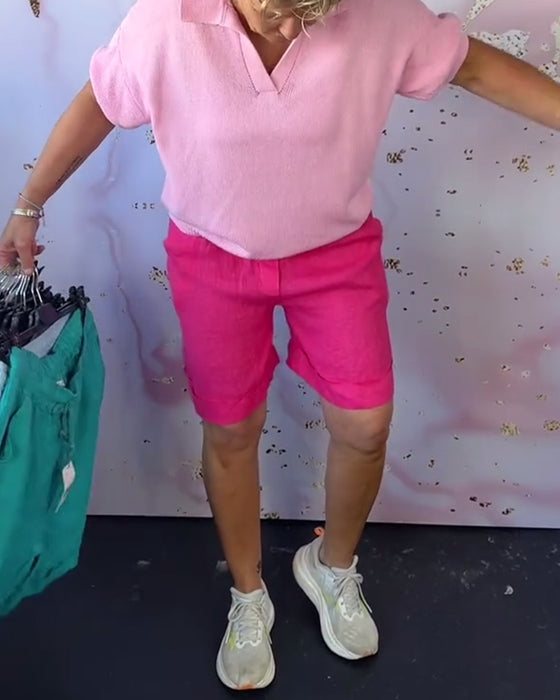 Shorts Ensfarget Bomull Og Lin Avslappet