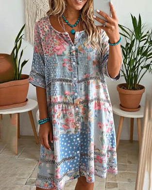 Kjole Loose Fit Blomstret Trykk