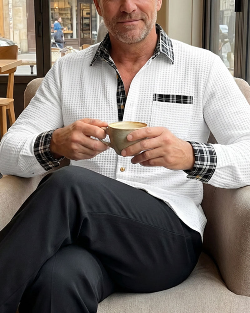 Skjorte Herre Vaffelstrikket Avslappet Knapp-Ned