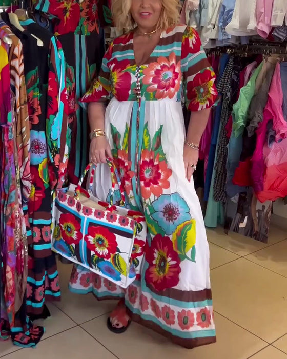 Dyp V løs tilfeldig blomsterkjole