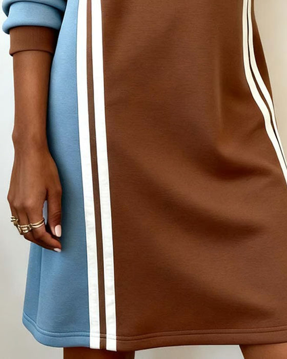 Kjole Langermet Fargeblokk Rund Halsringning Rett