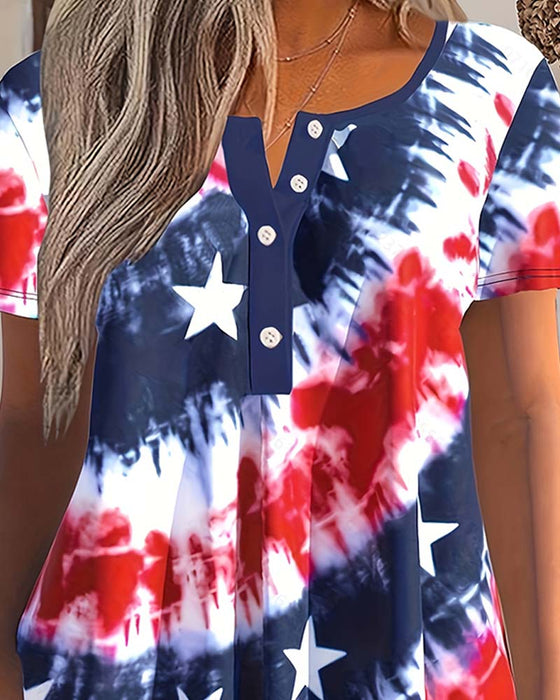 Bluser Tie-Dye Henley Kortermet