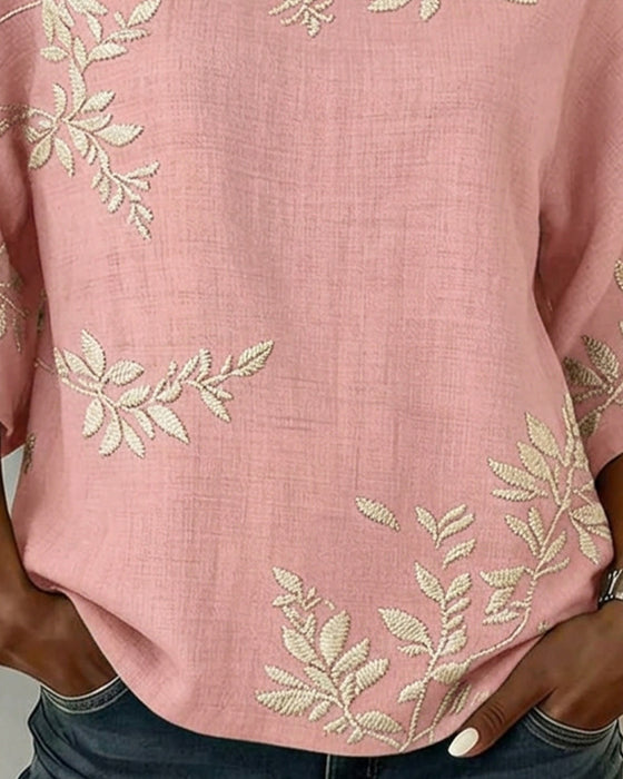 Bluse Rund Hals Flaggermusermer Stripet