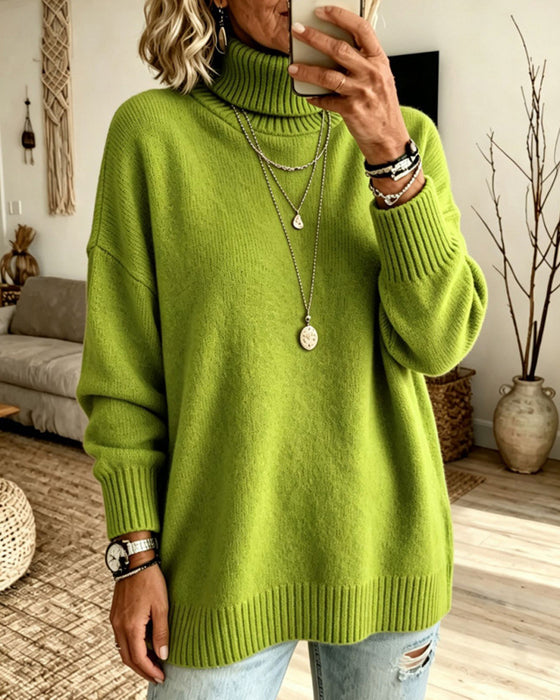 Pullover Høy Hals Løs