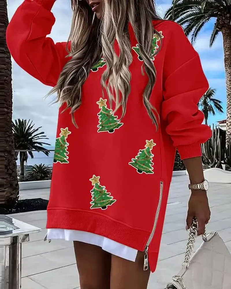 Kjole Juletre Trykk Sideglidelås Sweatshirt