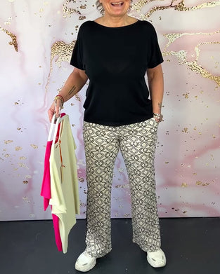 Ensfarget casual T-skjorte med rund hals