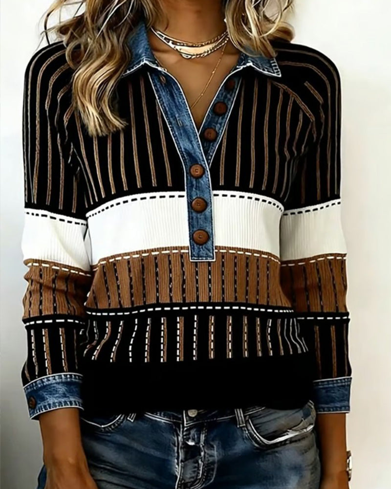 En Allsidig Fargeblokkert Genser Med Knappkrage