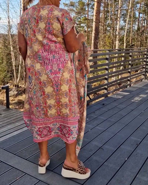 Kjole V-Hals Kortermet Mønstret Rett